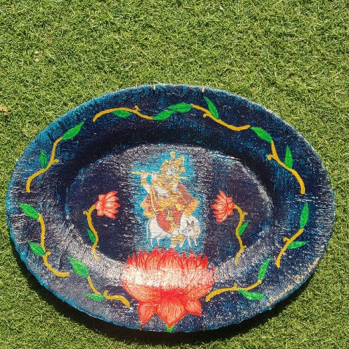 Enchanting Melodies: Krishna Playing Flute Pichwai Plate