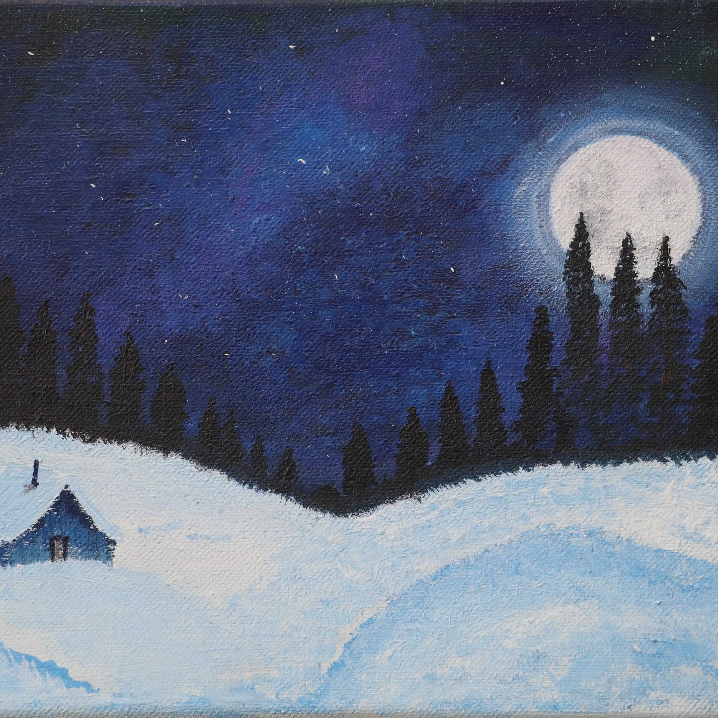 Winter's Embrace: Full Moon Over Snowy Peaks