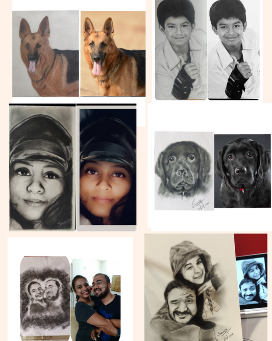 Realistic Charcoal Portraits - Pets, Kids, Family Portraits