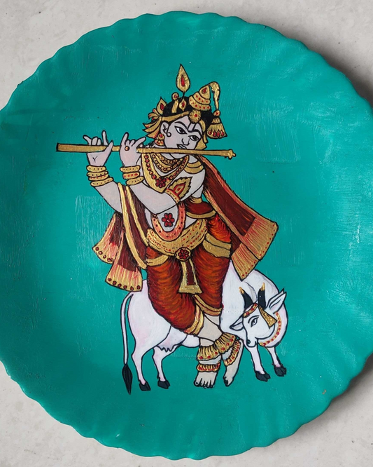 Krishna & Cow : Pichwai Ceramic Plate-Sold🔴
