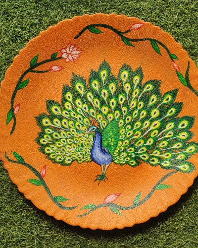 Embrace Tradition with this Glowing Peacock Pichwai Plate - SOLD🔴