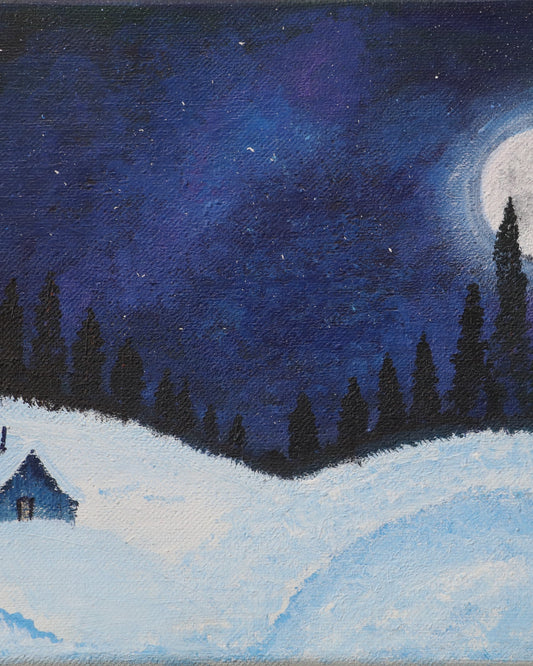 Winter's Embrace: Full Moon Over Snowy Peaks