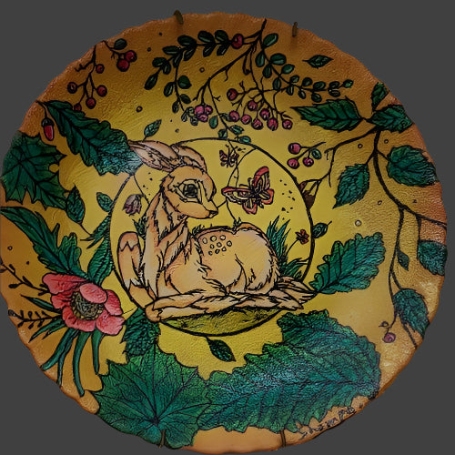 Tribal Art: Deer on Ceramic Plate - Sold🔴