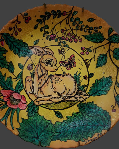 Tribal Art: Deer on Ceramic Plate - Sold🔴