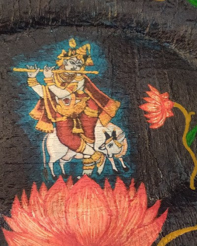 Enchanting Melodies: Krishna Playing Flute Pichwai Plate
